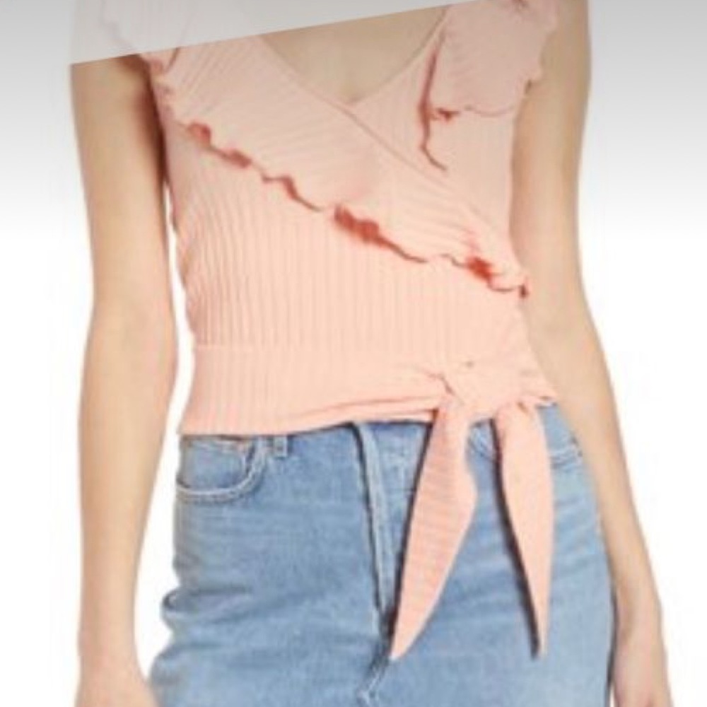 BP Ribbed Ruffle Tie Hem Top